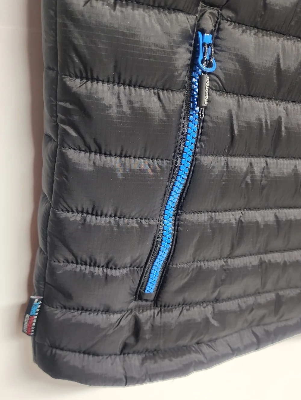 STORMTECH PERFORMANCE CREW mens Black Quilted Puffer Vest w/ Blue Trim SZ XL/TG